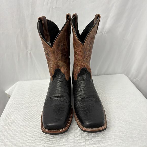 Dan Post Boots Boys 6 D Little River Cowboy Black Tan Leather Square Toe Youth - Picture 3 of 10